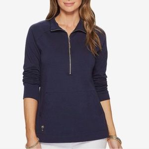 Lilly Pulitzer Navy Terry Cloth Skipper Half Zip Popover Sweatshirt, Size S